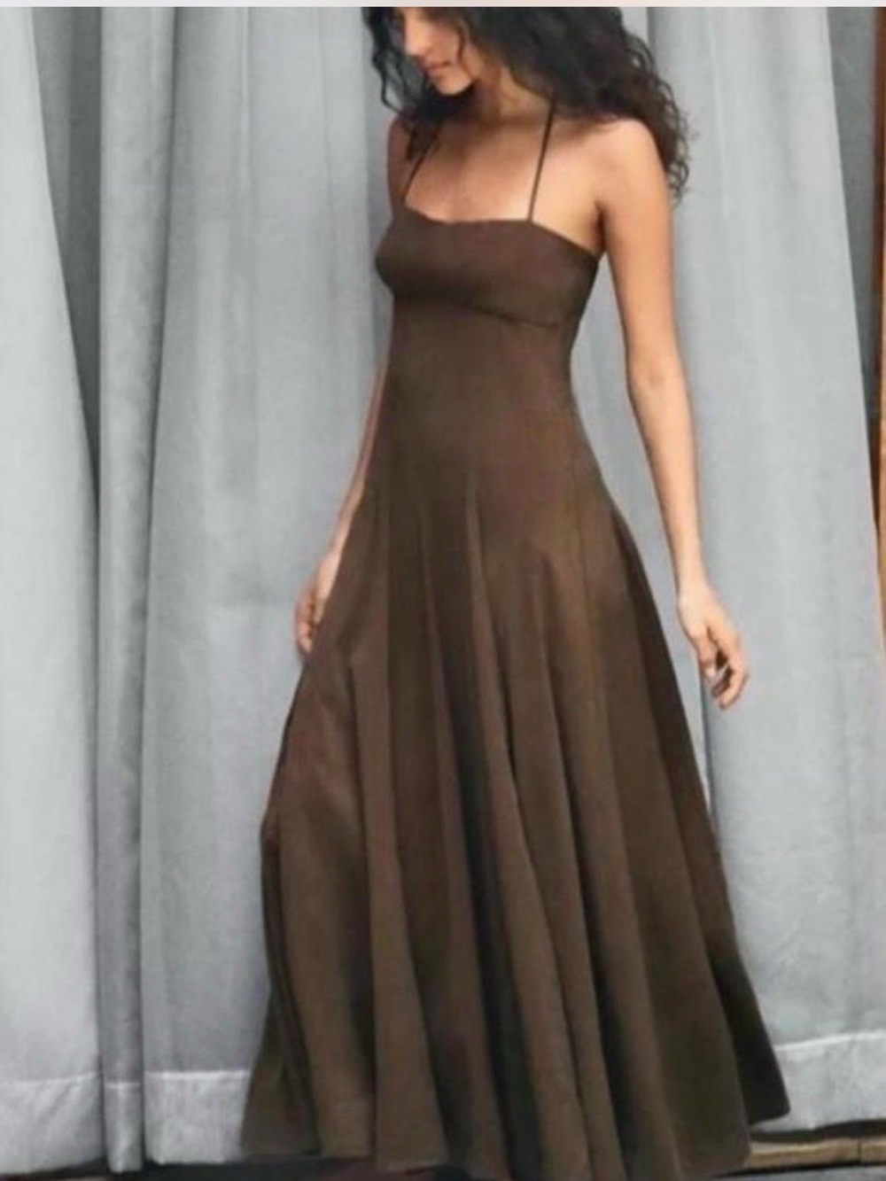 Zara Brown Spaghetti-Strap Maxi Dress
